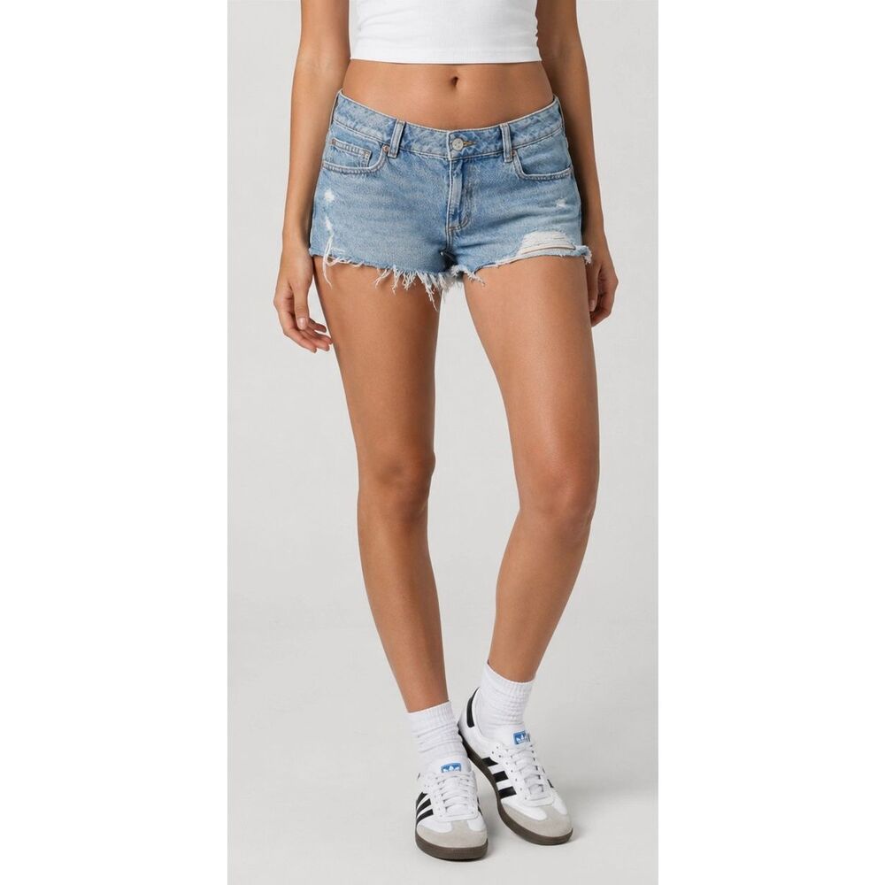 Garage Light Blue Distressed Denim Shorts